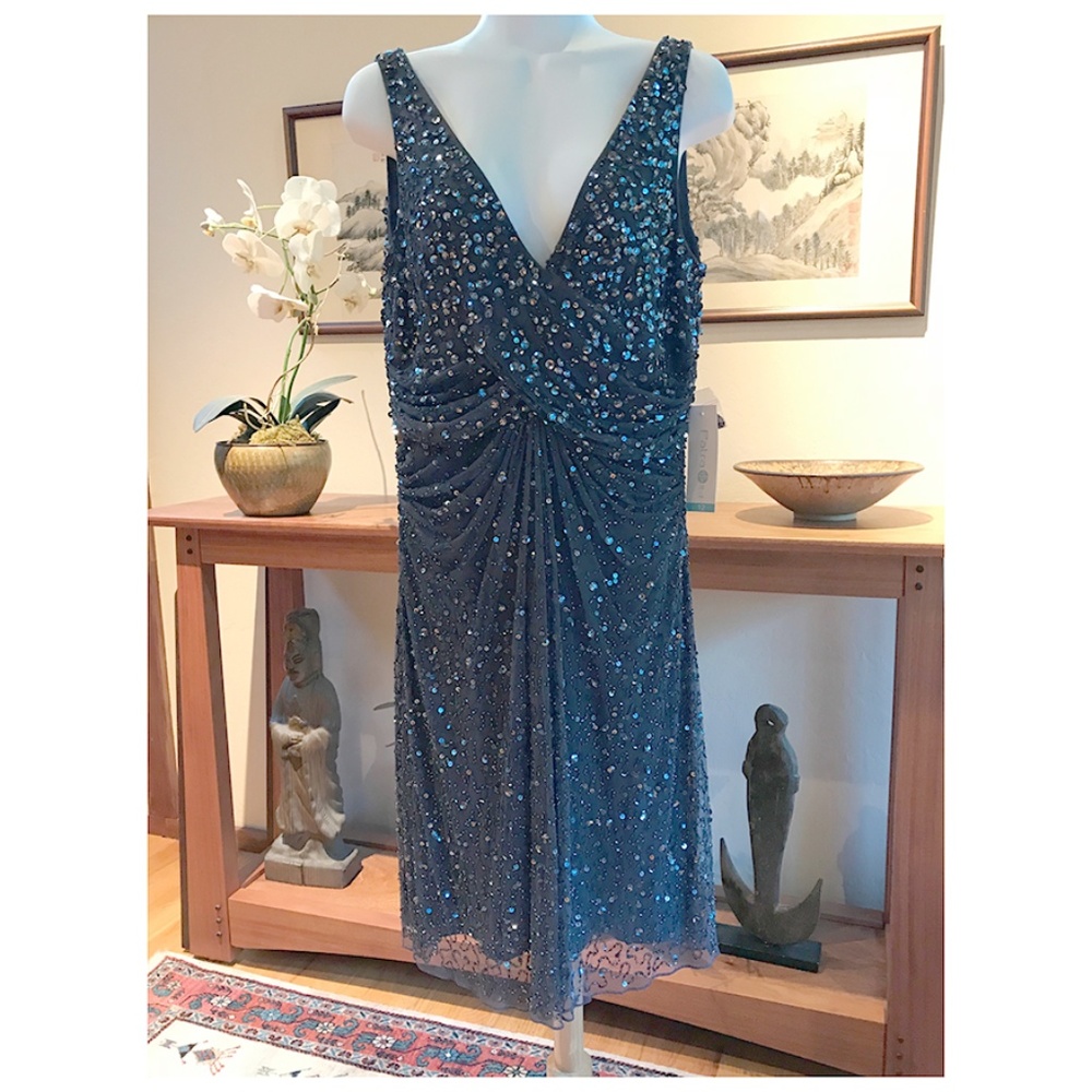 Patra deep blue sequined cocktail dress